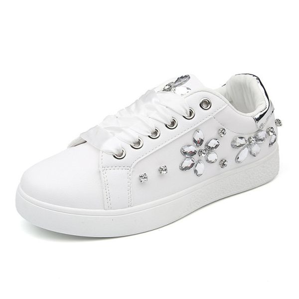 

2021 new woman crystal white spring fall flat casual soft in the open air vulcan shoes femme basket ttpi, Black;white
