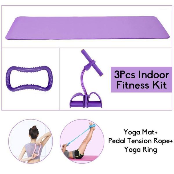 

yoga mats 3pcs pilates fitness kit indoor home 10mm mat pedal tension pull rope ring exercise training gym equipment1