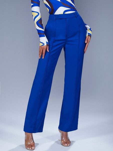 

high waist seam detail slant pockets pants v3ns#, Black;white