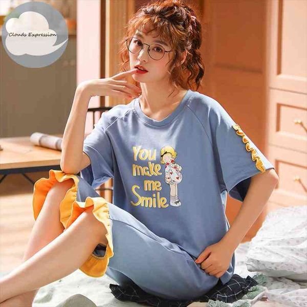 

arrivals knitted cotton summer short sleeved plus size -5xl women pajamas set pyjamas women sleepwear cute cartoon pijamas, Black;red