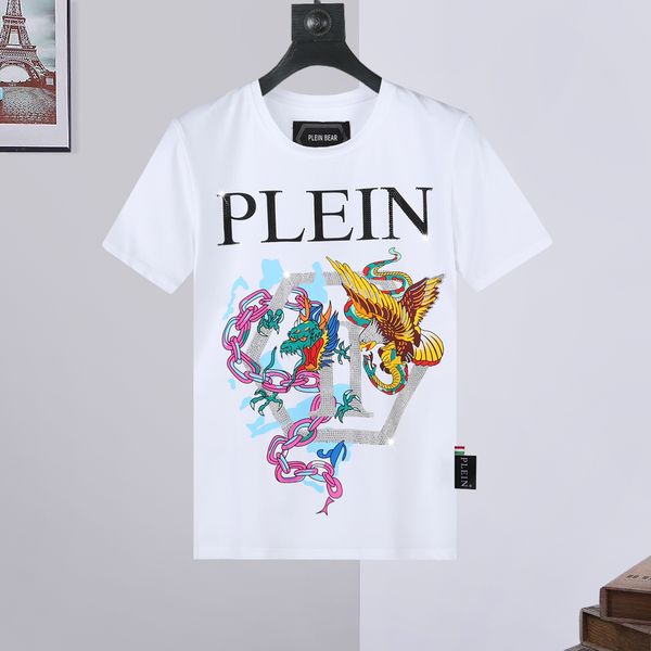 

t-shirt round neck ss stones gothic plein men's t-shirts rhinestone skulls mens tshirts classical tees pb 16591, White;black