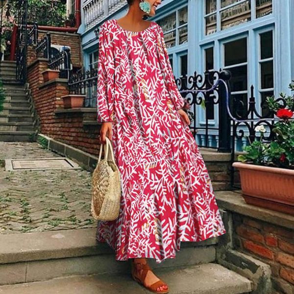 

casual dresses zanzea women long maxi dress 2021 summer ladies floral printed vestidos vintage sundress beach party robe femme plus size, Black;gray