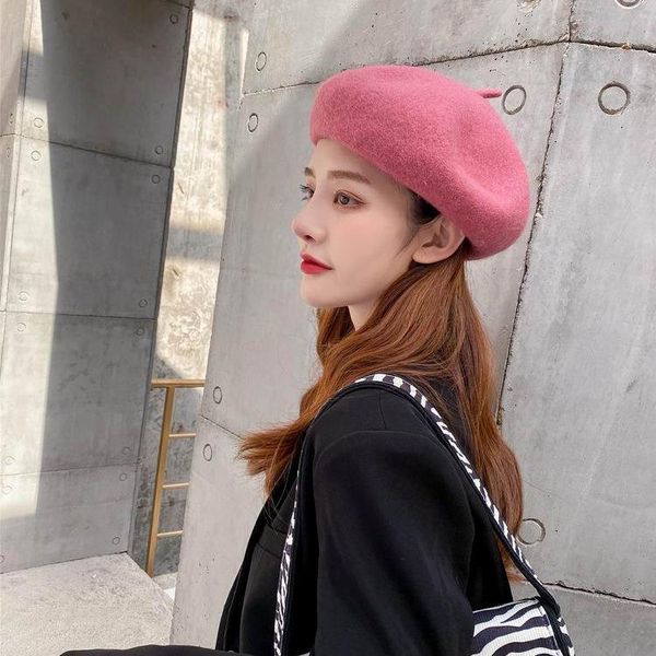 

dj13 korean style all-match wool beret autumn and winter warm internet celebrity fashion beret pumpkin hat, Blue;gray
