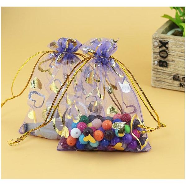 

11 colors 7x9cm open gold silver heart small organza bags jewelry gift pouches candy bag jewelry pouches, bbypnf bde_home, Pink;blue