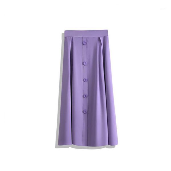 

2020summer new korean women high waist a word taro purple casual elegant generous skirt ice silk fresh sweet skirt, Black