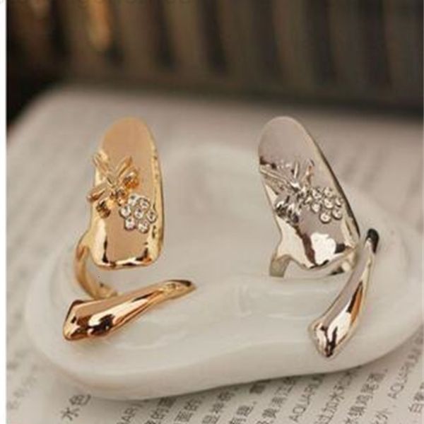 

queen new design exquisite dragonfly cute rhinestone retro plum snake gold/silver ring finger nail rings ,shipping free