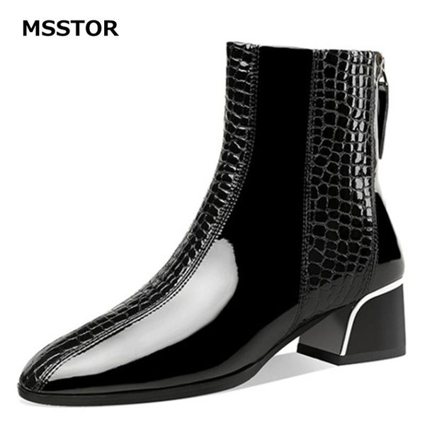 

stone print winter boots women sewing black casual party office ankle boots for women zipper round toe ladies shoes