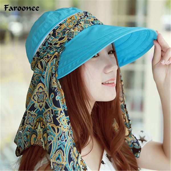 

wide brim hats faroonee summer for women chapeu feminino foldable visors cap sun collapsible anti-uv hat floral printed, Blue;gray