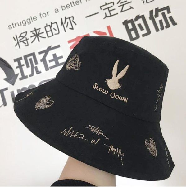 

cartoon embroidered fisherman hat female summer korean hat tide brand summer outdoor travel anti-uv basin female1