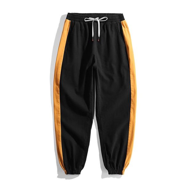 

nice осень хлопок мужчины брюки новая мода streetwear шитье цвет joggers hip hop длинные брюки мужчины эластичный пояс грузовой мужчин, Black