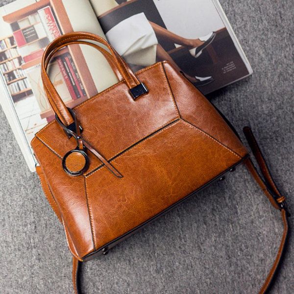 

women genuine leather messenger shoulder handbag oil wax cowhide luxury ladies tote bag female sling crossbody handle bags