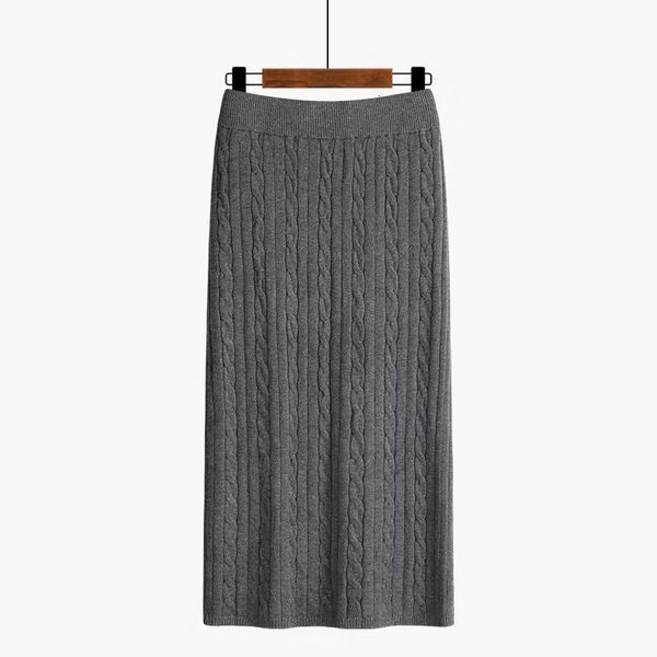 

2021 new cable twist long women midi autumn winter thick warm pencil skirt elegant knitted bodycaon skirts female b0ve, Black