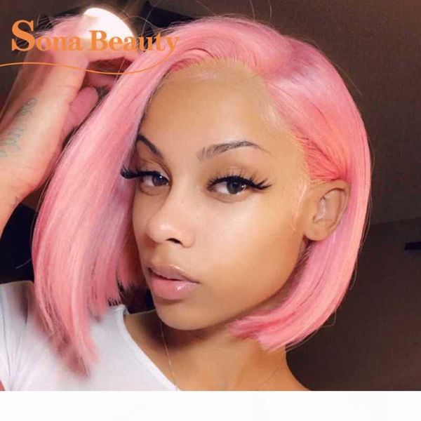 

парик розового фронт шнурка человеческих волосы бразильских короткий боб фронт шнурок парики для женщин черного 13x1x4 t часть парик, Black;brown