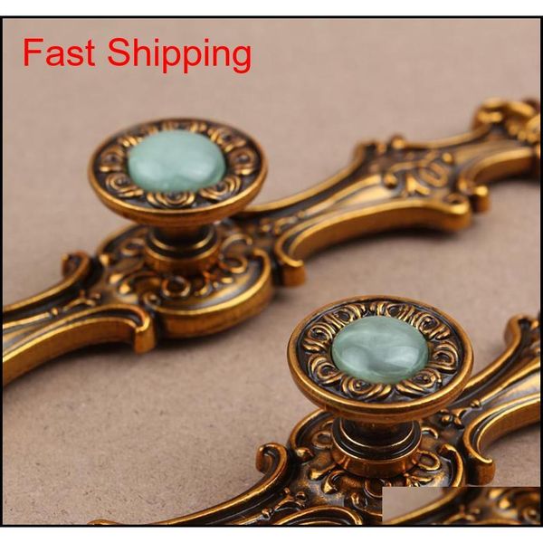 

96mm 128mm europen vintage style furniture handle bronze drawer cabinet knob artificial stones dresser handle qylrbk homes2011