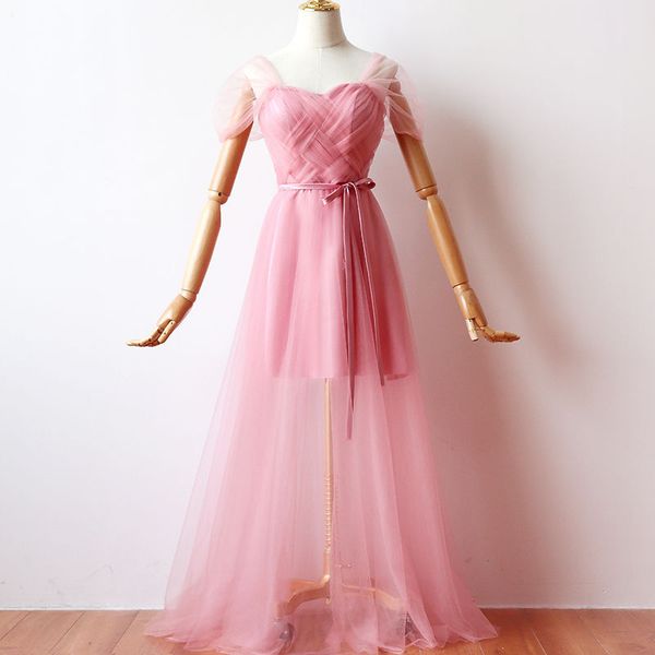 

New Korean White Sister Party Banquet Presided Performance Floor-length Tulle Adult Simple Bridesmaid Dresses Wedding Dress 369