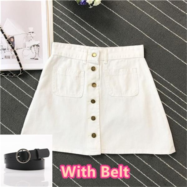 

2021 new smooth denim feminine summer the only button high thin pocket short skirt belt g948, Black