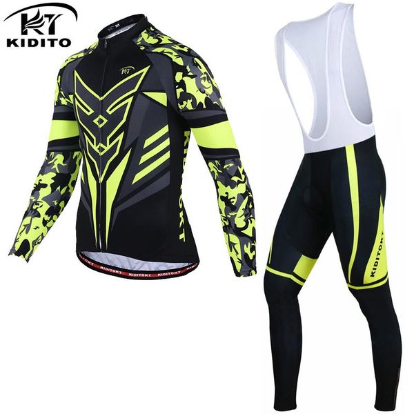 

kiditokt flour yellow winter thermal fleece cycling jersey sets racing bike cycling suit mountian bicycle clothing, Black;blue