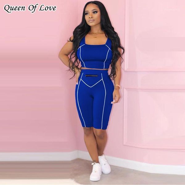 

two piece set women crop and short pant sets outfits 2020 summer tracksuit simple zip design knee length shorts suit1, White