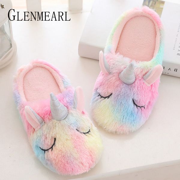 

unicorn slippers women indoor shoes cartoon home slippers plush warm winter shoes woman slip on soft animal female slides new de y200706, Black