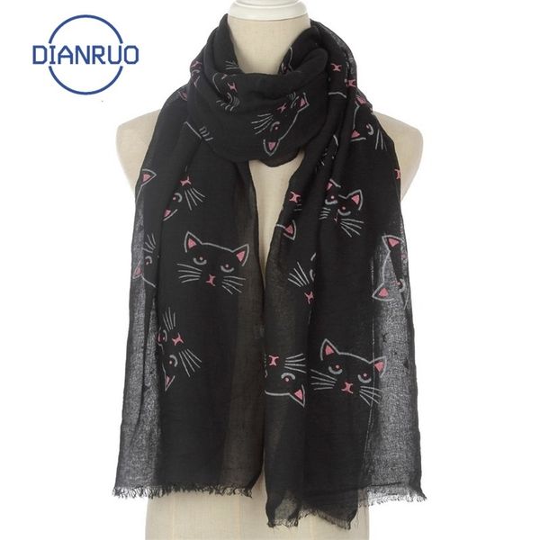 

dianruo new cute kitten cat balinese scarf elegant women animal shawl outdoor beach sunscreen scarves wholesale q325 y201007, Blue;gray