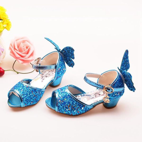 

2020 new girl sandals diamond butterfly pink shoes 5-13 years 6 children 7 summer high heels princess shoes kids, Black;red