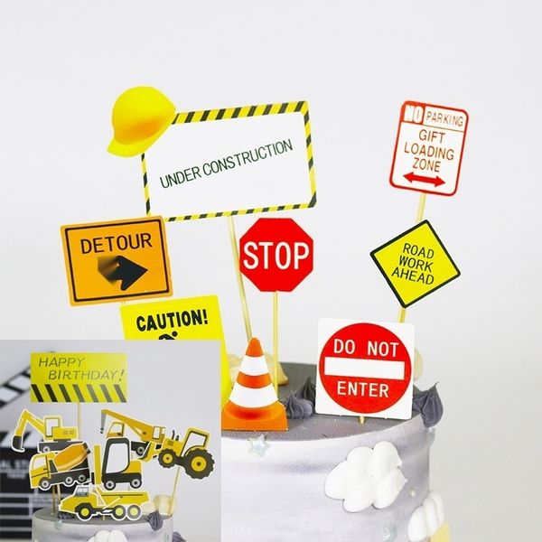 

dpea8 baking decoration engineering vehicle warning board material bag diy card accessories accessory cake 70o1d cake decoration diy childre