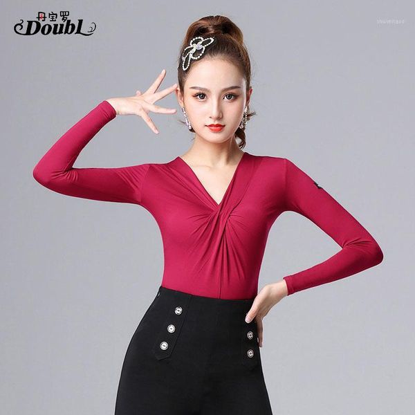 

new latin dance clothes women latin salsa rumba chacha dance long sleeve performance practice costume1, Black;red