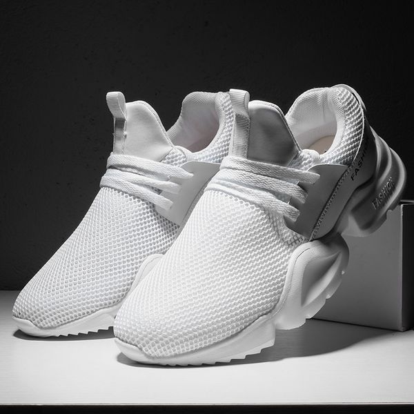 

men mesh casual shoes fashion spring breathable lace up black light flats sneakers mens running shoes size 39-44