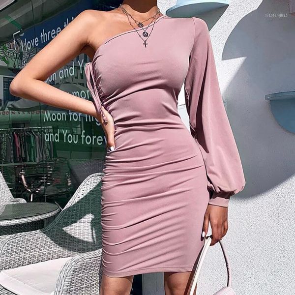 

2020 women dresses summer brand new dress lace up lady elegant nightclub one shoulder dress1, Black;gray