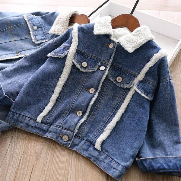 

wholesale baby girls denim jacket plus velvet autumn winter, Blue;gray