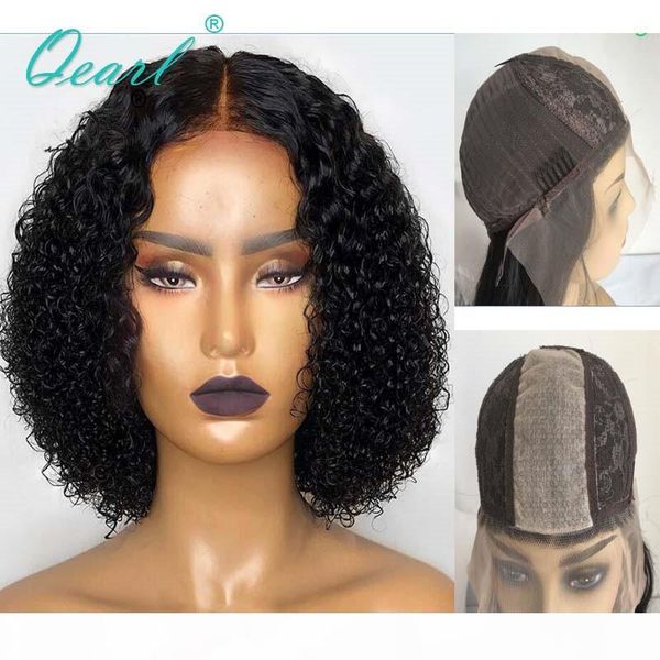 

silk lace wig short bob curly human hair wigs for black women brazilian remy hair 2x5 deep middle part 150% qearl, Black;brown