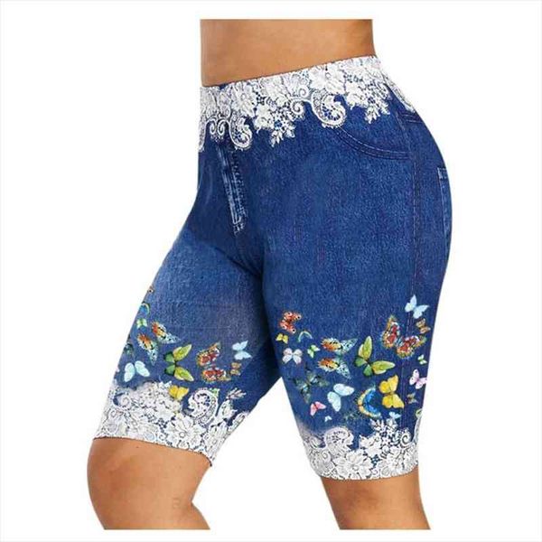 

butterfly print ladies short for women casual fitness elastic mid waist denim jeans short plus size shorts jeans feminino, White;black
