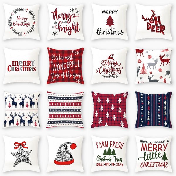 24 Styles Fashion Design Federa per cuscino stampata natalizia 45 * 45CM Fodera per cuscino per divano per uso domestico Decorazioni natalizie WB2898