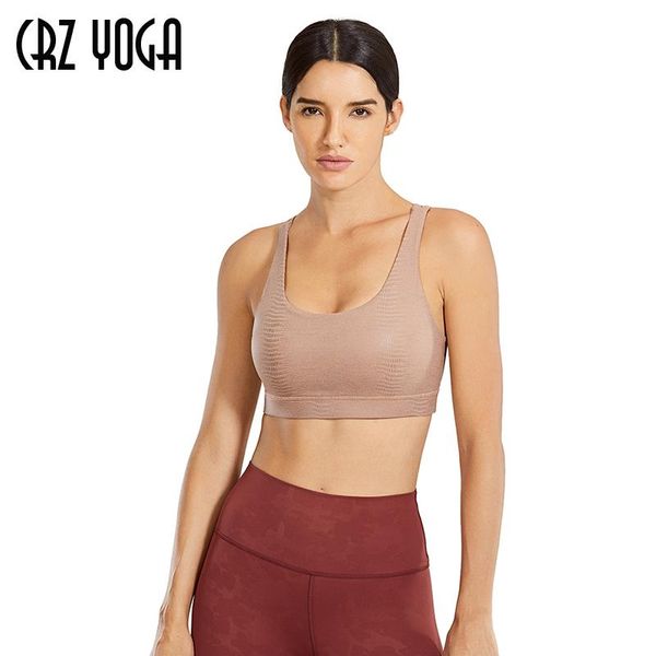 

crz yoga medium support coated faux leather strappy sports bra, White;black