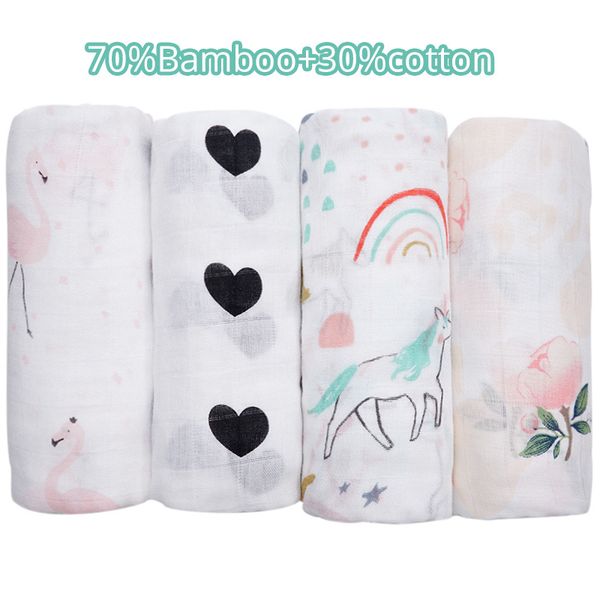 

bamboo cotton baby blankets newborn flamingo unicorn patterns muslin swaddle wrap bebe kids infant gauze diapers baby bath towel y201009