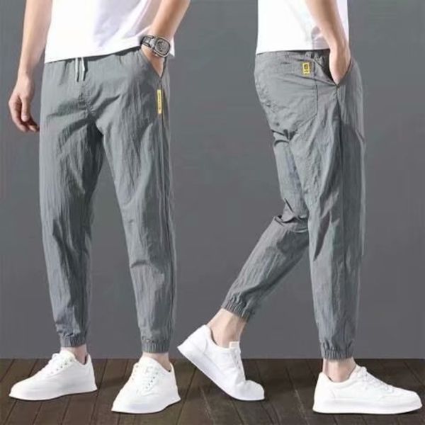 

rdixu korean version of big size trend casual casual capris thin loose silk versatile pantssports pants yk016 pantsice corset pants for men, Blue