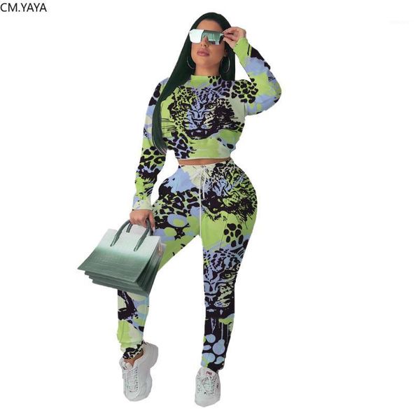 

autumn sporty leopard print women's set long sleeve short sweatshirts pencil pants suit two piece set elegant tracksuit gl50891, White