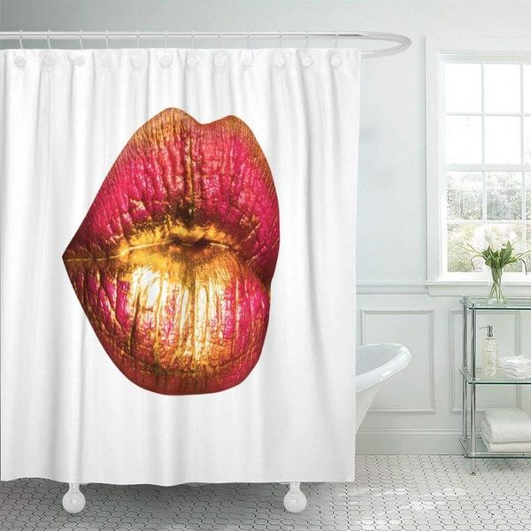 

shower curtains lips red and gold female mouth lipstick creative curtain waterproof polyester fabric 72 x 78 inches set with hooks