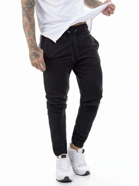 

men solid drawstring waist pants d6ow#, Black