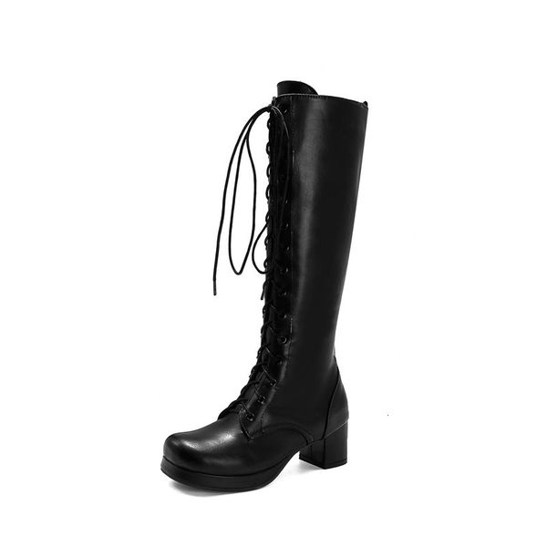 

new size 2021 33-48 women's wholesale footwear winter foot shoes fashioned knee lace high boots 28xi, Black