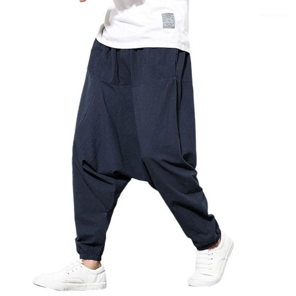

men's pants spring men harem breathable solid bloomers male hip-hop drop crotch wide leg trousers loose casual trousers1, Black