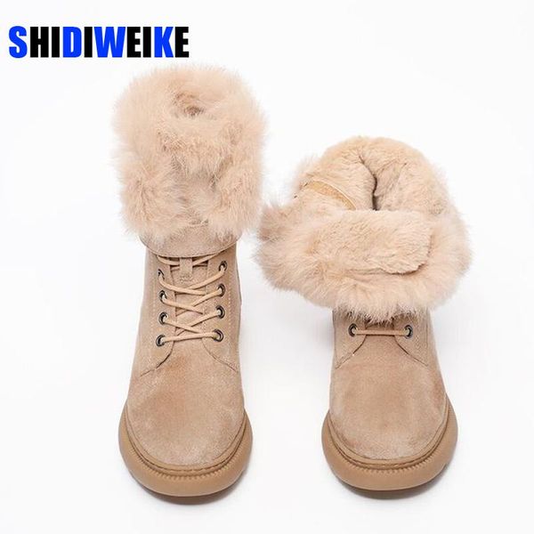 

2020 fur snow boots winter motorcycle boots plush fur warm women's snow mid calf new product women's shoes, Black