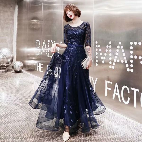 

2021 new style neck dressed mid sleeves lace applications tulle party clothes 1087th corrections ixhw evening, Black;red