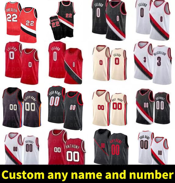 

damian 0 lillard basketball jerseys anfernee 1 simons jersey 9 nassir little 27 jusuf nurkic 11 josh hart 26 justise winslow 22 clyde drexle, Black;red