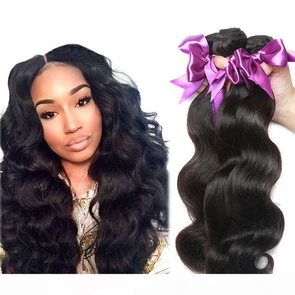

8a peruvian virgin hair body wave peruvian human hair weaves 4 bundles peruvian body wave hair, Black