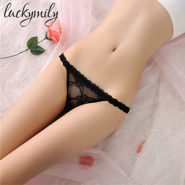 

luckymily women's underwear panties lace transparent g-string thong low waist seamless t-back thongs erotic lingerie tangas1, Black;pink