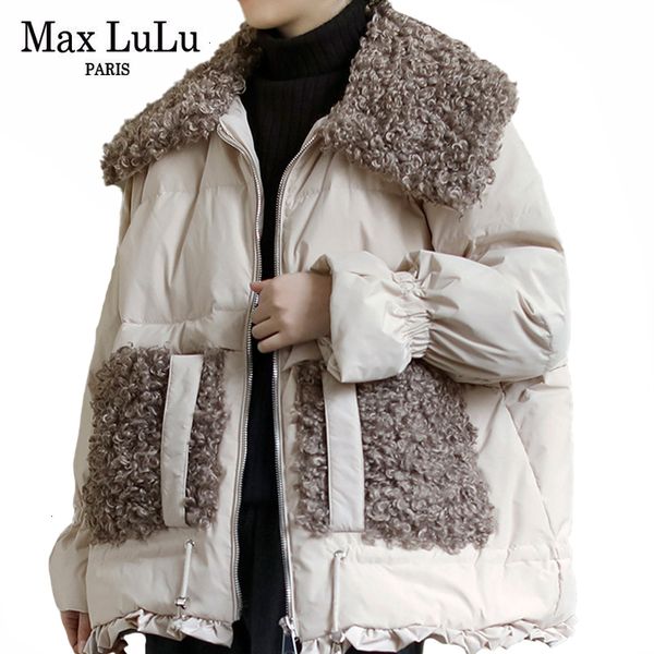 

max lulu 2020 korean fashion style ladies duck down jackets womens winter casual loose vintage coats warm fur parkas plus size, Black