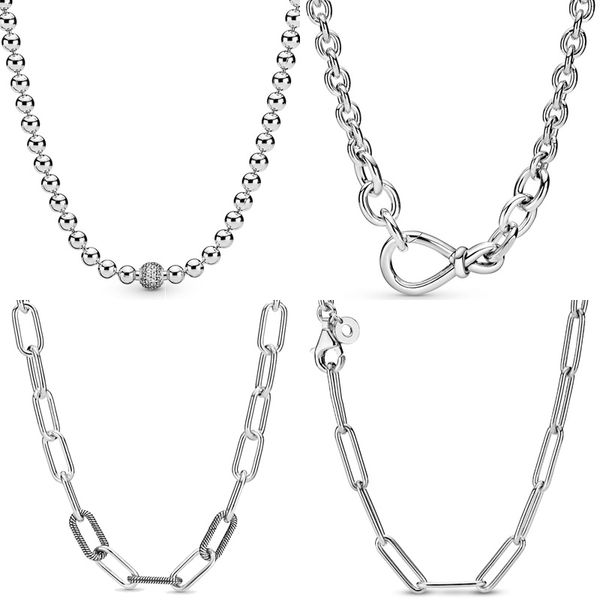 925 Sterling Silber Chunky Infinity Knot Perlen Pave Me Link Lange Kabelkette Halskette für Perlenanhänger DIY Schmuck W220308