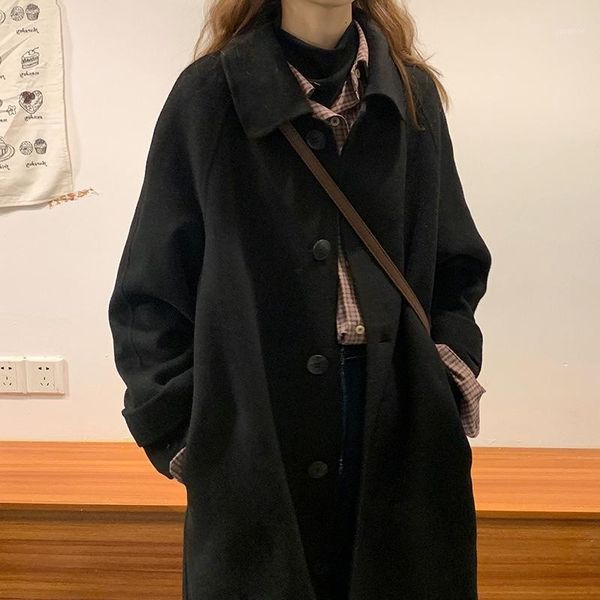 

2020 autumn/winter new women's hepburn wind black hair coat women's coat in the long small temperament elegant and sweet1