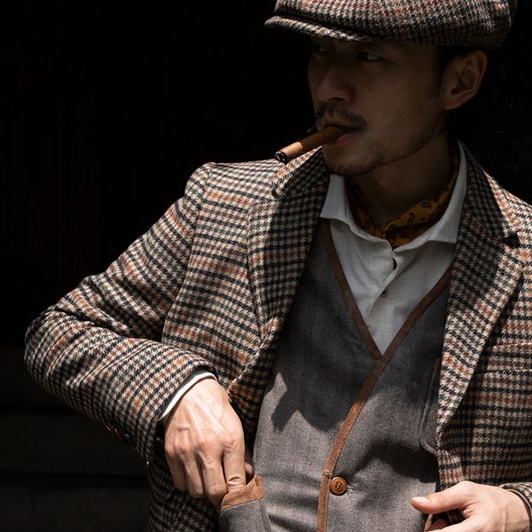 

soarin design plaid coat men's british thousand bird pattern casual woolen suit